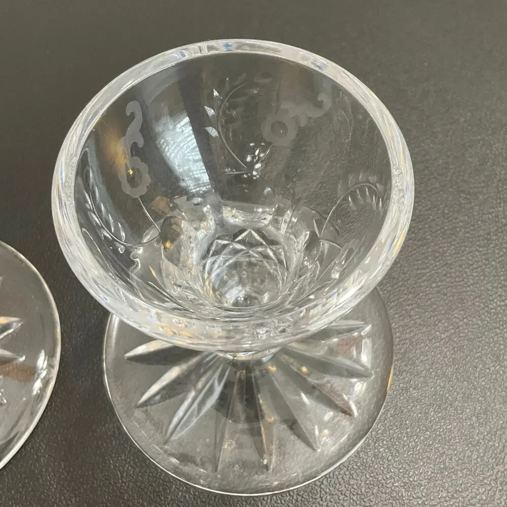 Set of 2 Candle Holders Etched Cut Glass Starburst Base Vintage